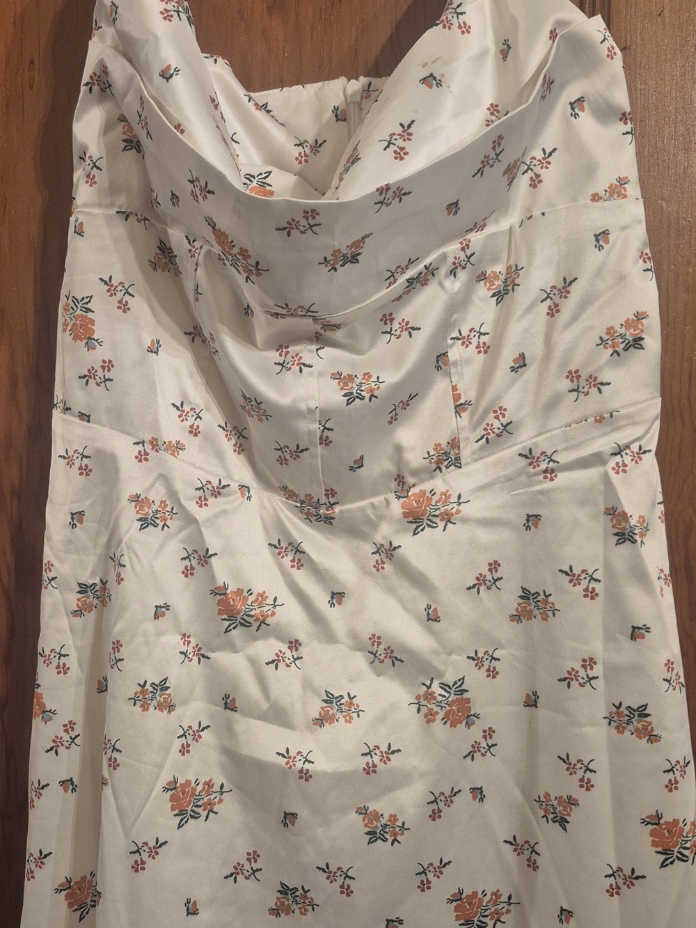 Cider White dress with Coral-Pink Floral and Dark Green Accents